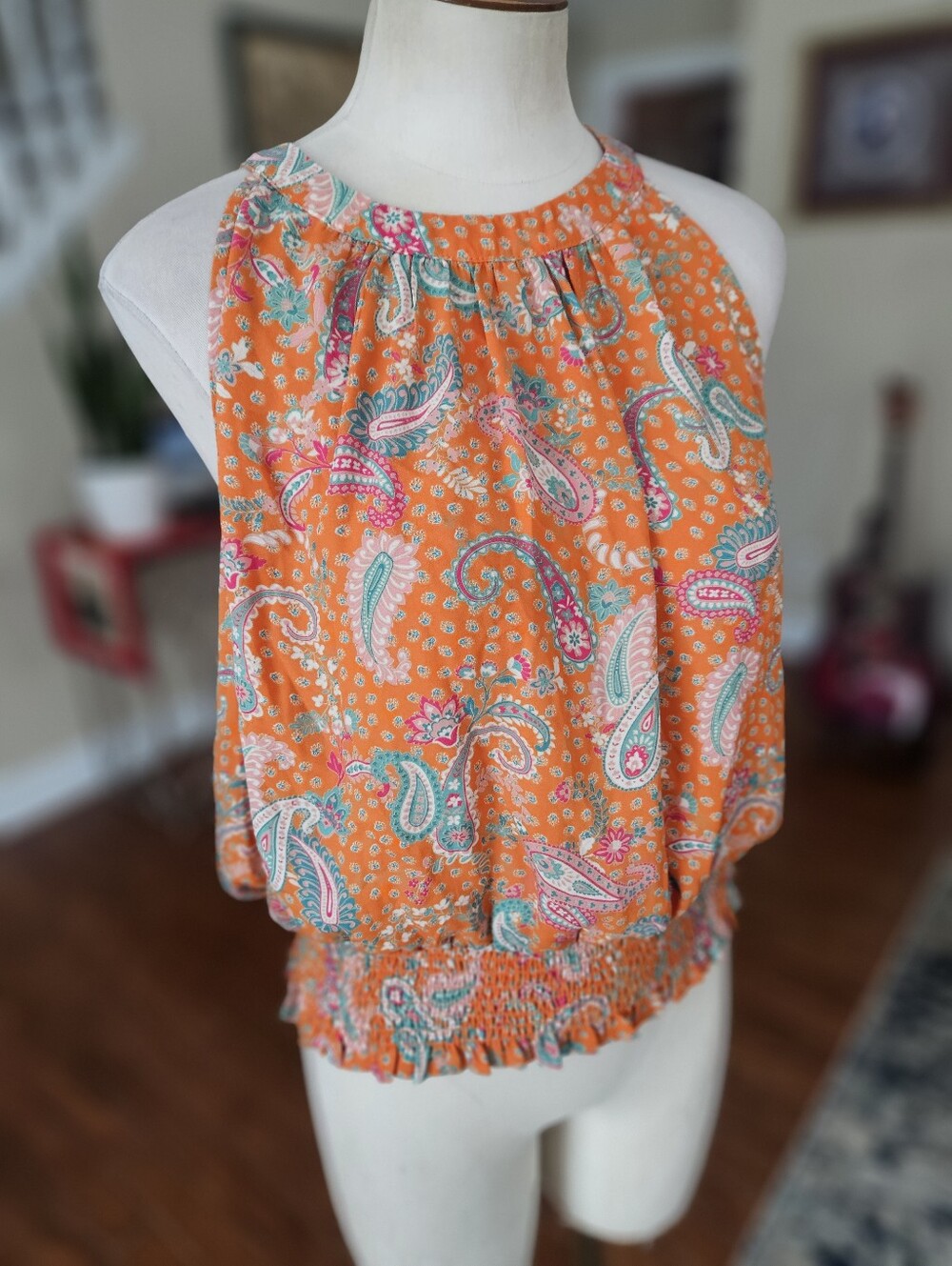 Rose And Olive Boho Orange Top Medium